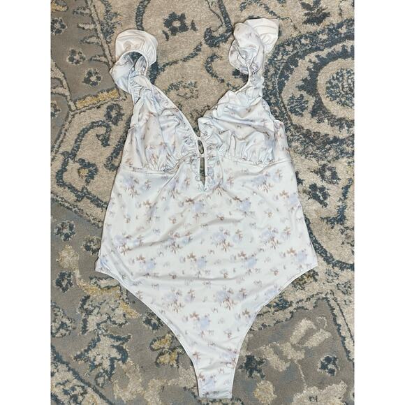 LoveShackFancy Swim One Piece Tibbie Ruffle in Crushing Blue XL - Picture 2 of 7